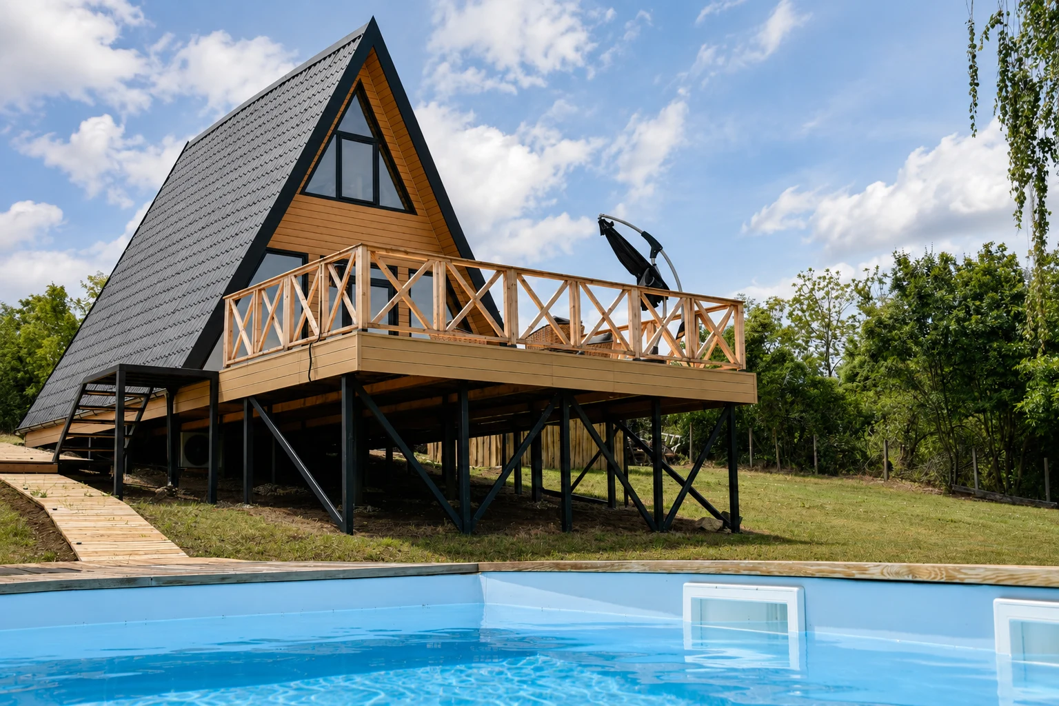 A-frame kućica sa bazenom